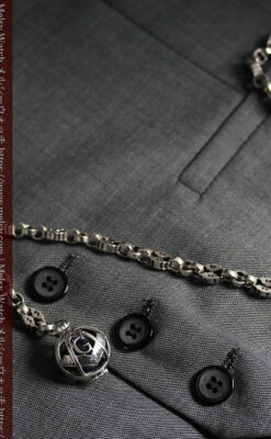 フリーメイソンの銀飾り付き 銀無垢アンティーク懐中時計チェーン-C0533-12