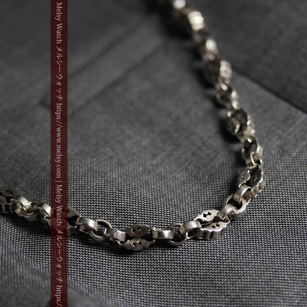 フリーメイソンの銀飾り付き 銀無垢アンティーク懐中時計チェーン-C0533-14