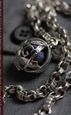 フリーメイソンの銀飾り付き 銀無垢アンティーク懐中時計チェーン-C0533-17