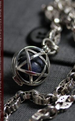 フリーメイソンの銀飾り付き 銀無垢アンティーク懐中時計チェーン-C0533-18