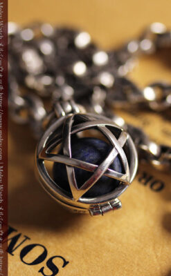 フリーメイソンの銀飾り付き 銀無垢アンティーク懐中時計チェーン-C0533-2