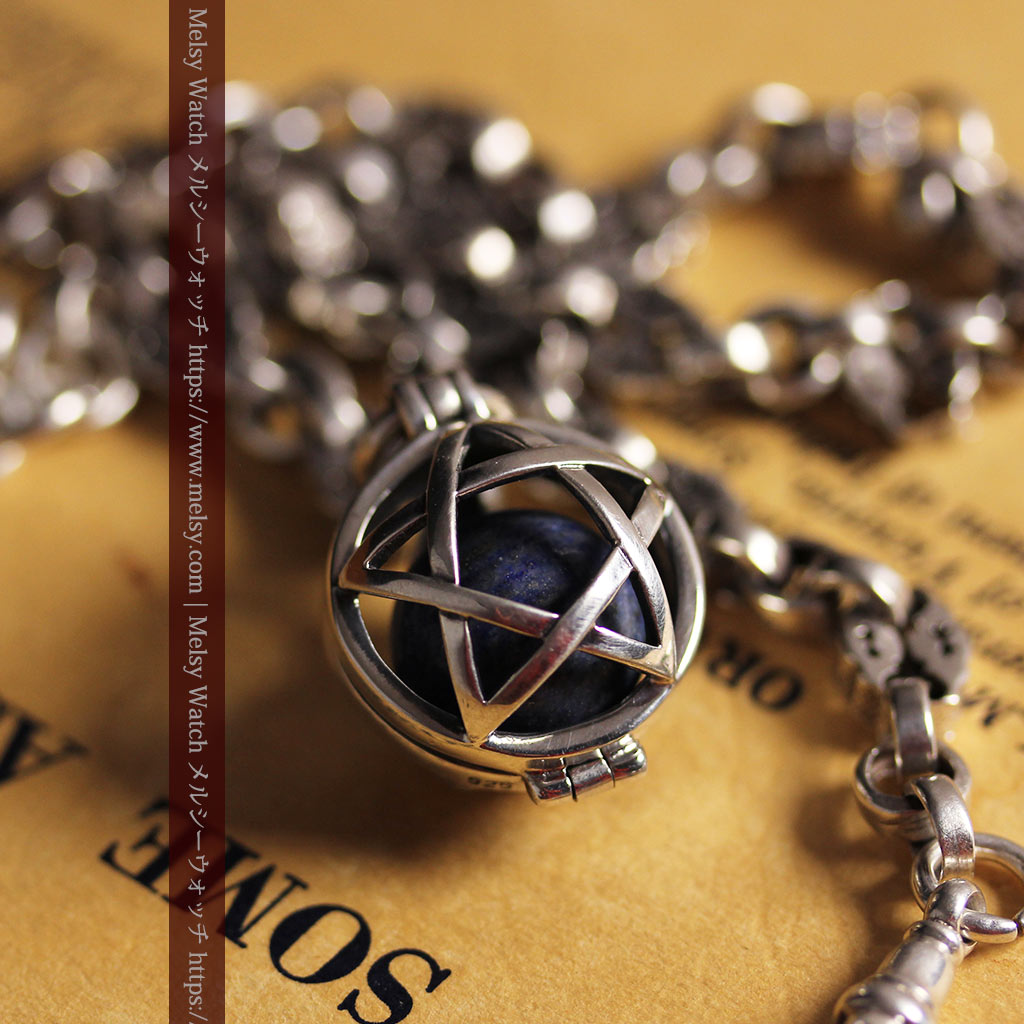 フリーメイソンの銀飾り付き 銀無垢アンティーク懐中時計チェーン-C0533-2