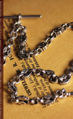 フリーメイソンの銀飾り付き 銀無垢アンティーク懐中時計チェーン-C0533-5