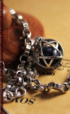 フリーメイソンの銀飾り付き 銀無垢アンティーク懐中時計チェーン-C0533-6