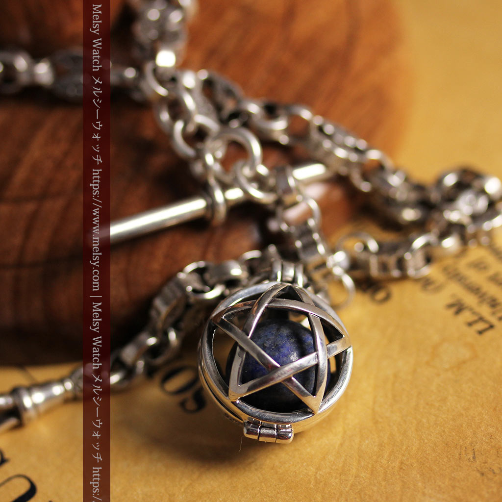 フリーメイソンの銀飾り付き 銀無垢アンティーク懐中時計チェーン-C0533-8