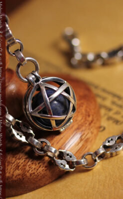 フリーメイソンの銀飾り付き 銀無垢アンティーク懐中時計チェーン-C0533-9