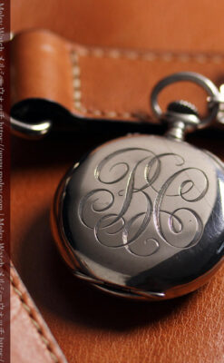 ティファニー 銀無垢アンティーク懐中時計 【1908年頃】銀留めと革紐付き-P2405-10