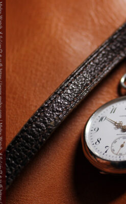 ティファニー 銀無垢アンティーク懐中時計 【1908年頃】銀留めと革紐付き-P2405-15