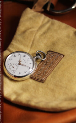 ティファニー 銀無垢アンティーク懐中時計 【1908年頃】銀留めと革紐付き-P2405-19