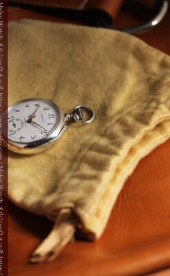 ティファニー 銀無垢アンティーク懐中時計 【1908年頃】銀留めと革紐付き-P2405-20