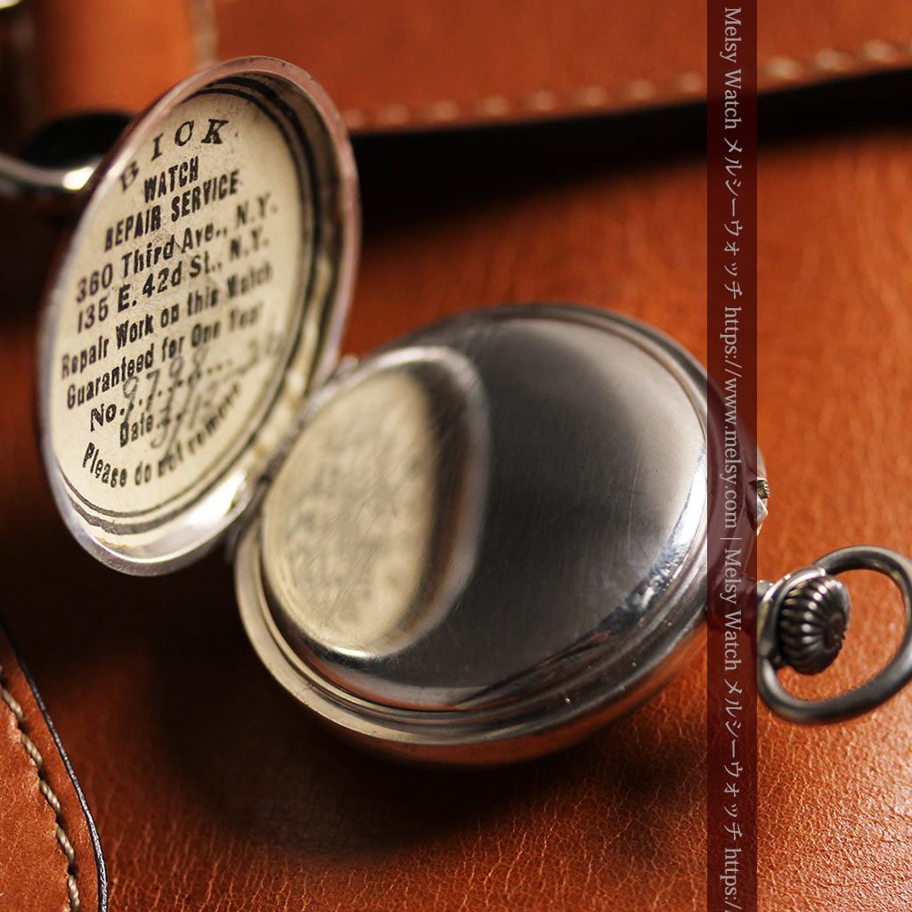 ティファニー 銀無垢アンティーク懐中時計 【1908年頃】銀留めと革紐付き-P2405-21
