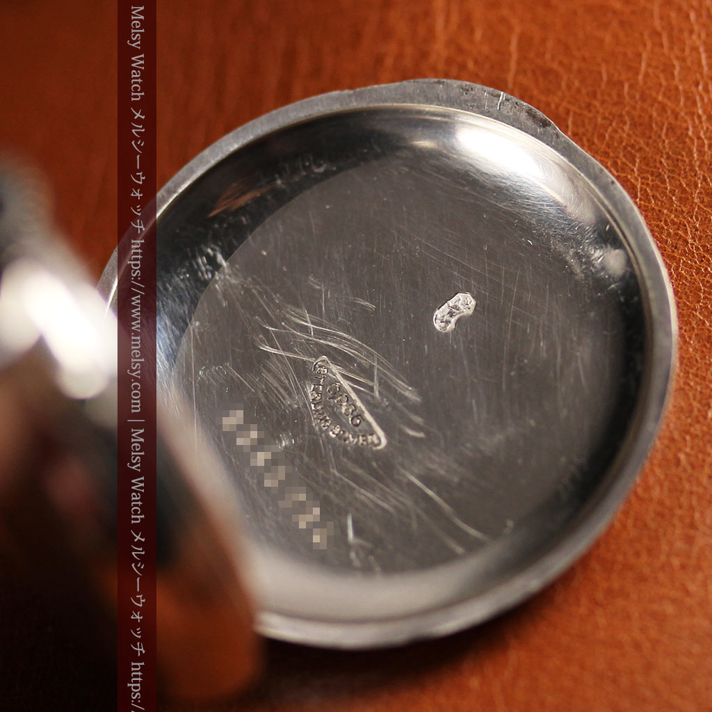 ティファニー 銀無垢アンティーク懐中時計 【1908年頃】銀留めと革紐付き-P2405-22