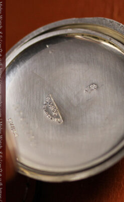 ティファニー 銀無垢アンティーク懐中時計 【1908年頃】銀留めと革紐付き-P2405-23