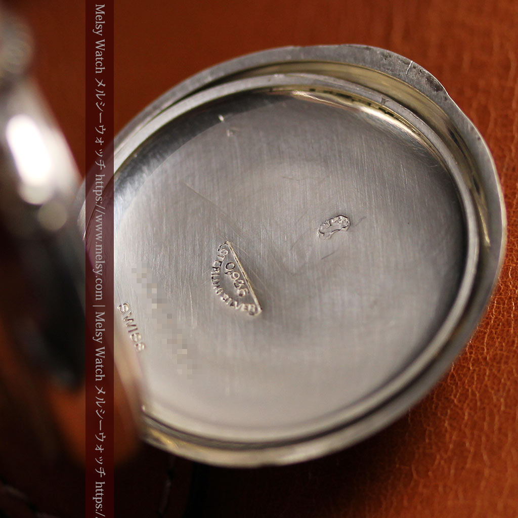 ティファニー 銀無垢アンティーク懐中時計 【1908年頃】銀留めと革紐付き-P2405-23