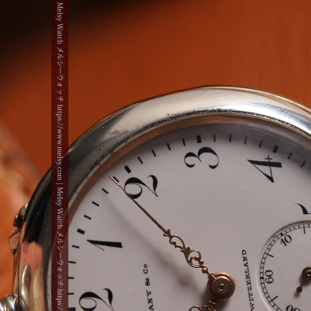 ティファニー 銀無垢アンティーク懐中時計 【1908年頃】銀留めと革紐付き-P2405-24