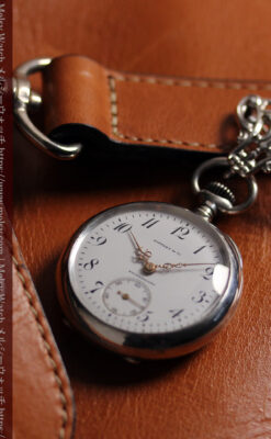 ティファニー 銀無垢アンティーク懐中時計 【1908年頃】銀留めと革紐付き-P2405-4