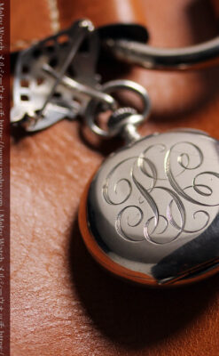 ティファニー 銀無垢アンティーク懐中時計 【1908年頃】銀留めと革紐付き-P2405-9