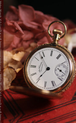 金無垢に彫りが映えるウォルサムのアンティーク懐中時計 【1888年頃】-P2406-9