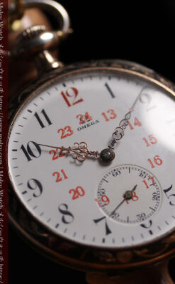 オメガの銀無垢アンティーク懐中時計・ニエロ黒金装飾 【1917年頃】佇む牝鹿-P2407-10