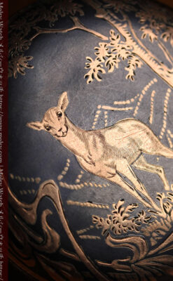 オメガの銀無垢アンティーク懐中時計・ニエロ黒金装飾 【1917年頃】佇む牝鹿-P2407-17