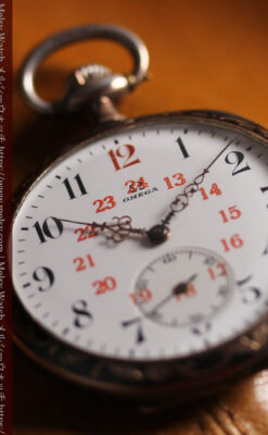 オメガの銀無垢アンティーク懐中時計・ニエロ黒金装飾 【1917年頃】佇む牝鹿-P2407-2