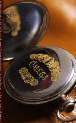 オメガの銀無垢アンティーク懐中時計・ニエロ黒金装飾 【1917年頃】佇む牝鹿-P2407-23