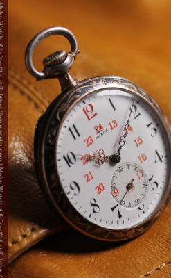 オメガの銀無垢アンティーク懐中時計・ニエロ黒金装飾 【1917年頃】佇む牝鹿-P2407-7