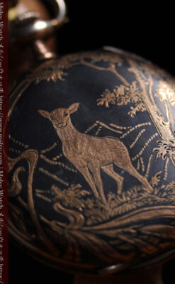 オメガの銀無垢アンティーク懐中時計・ニエロ黒金装飾 【1917年頃】佇む牝鹿-P2407-9