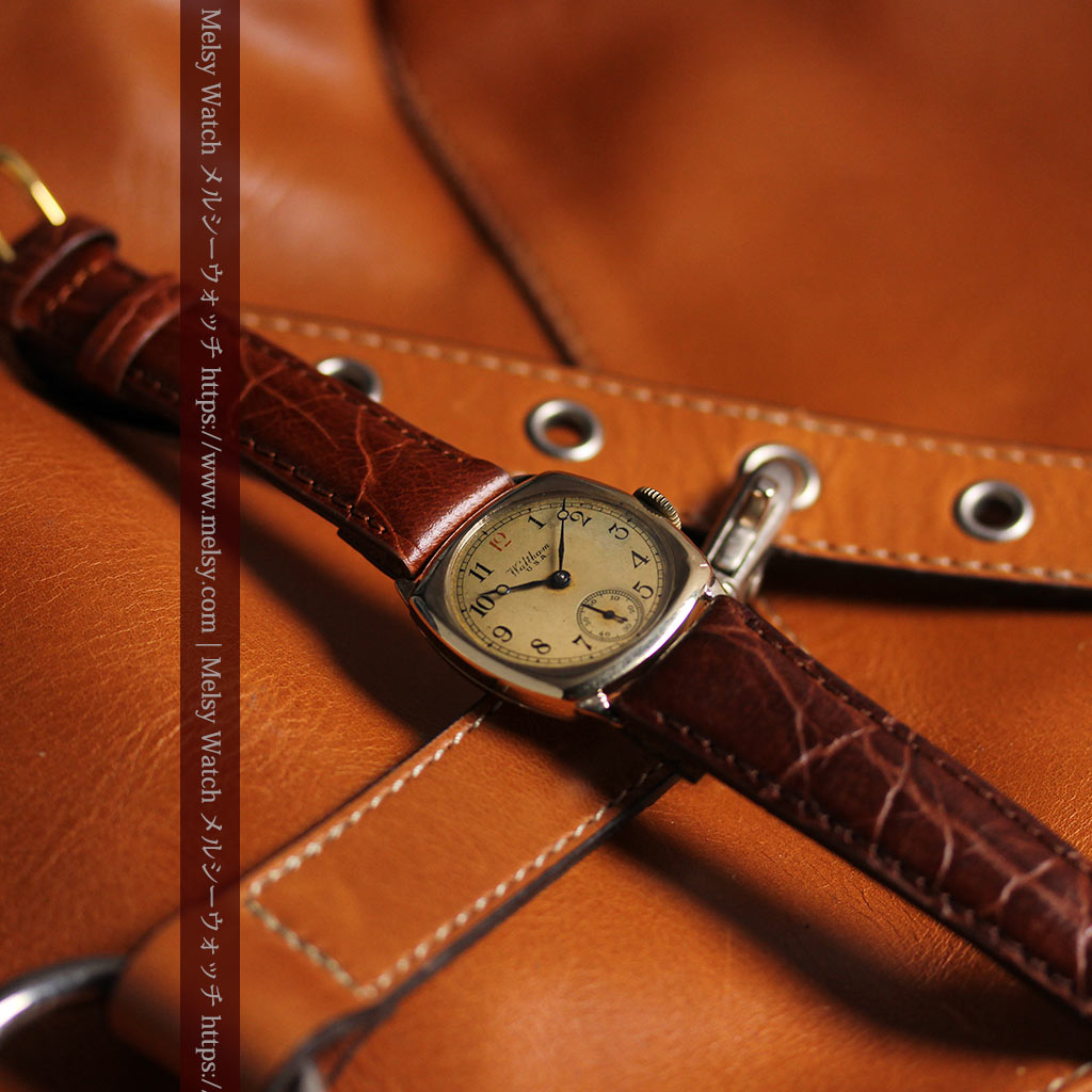 英国仕立てウォルサムの金無垢アンティーク腕時計 クッション型-W1668-4