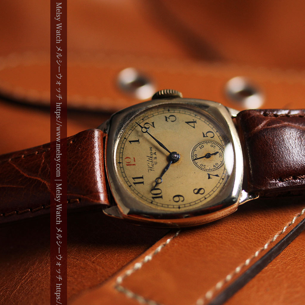 英国仕立てウォルサムの金無垢アンティーク腕時計 クッション型-W1668-6