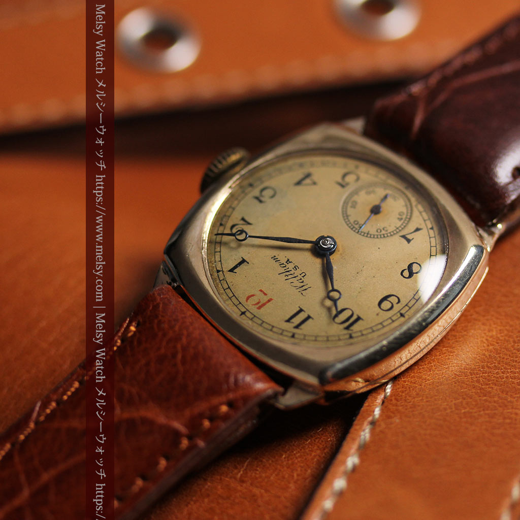 英国仕立てウォルサムの金無垢アンティーク腕時計 クッション型-W1668-7