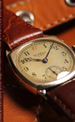 英国仕立てウォルサムの金無垢アンティーク腕時計 クッション型-W1668-8