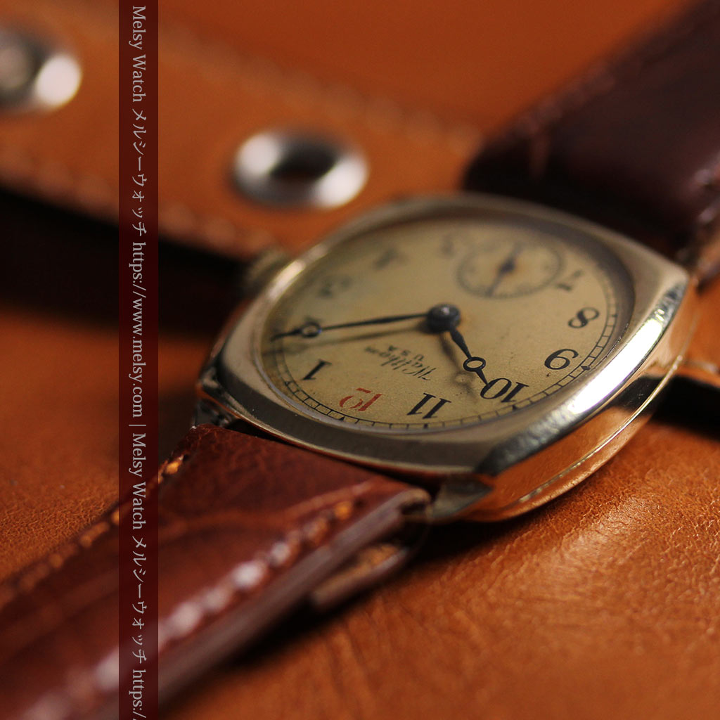 英国仕立てウォルサムの金無垢アンティーク腕時計 クッション型-W1668-9