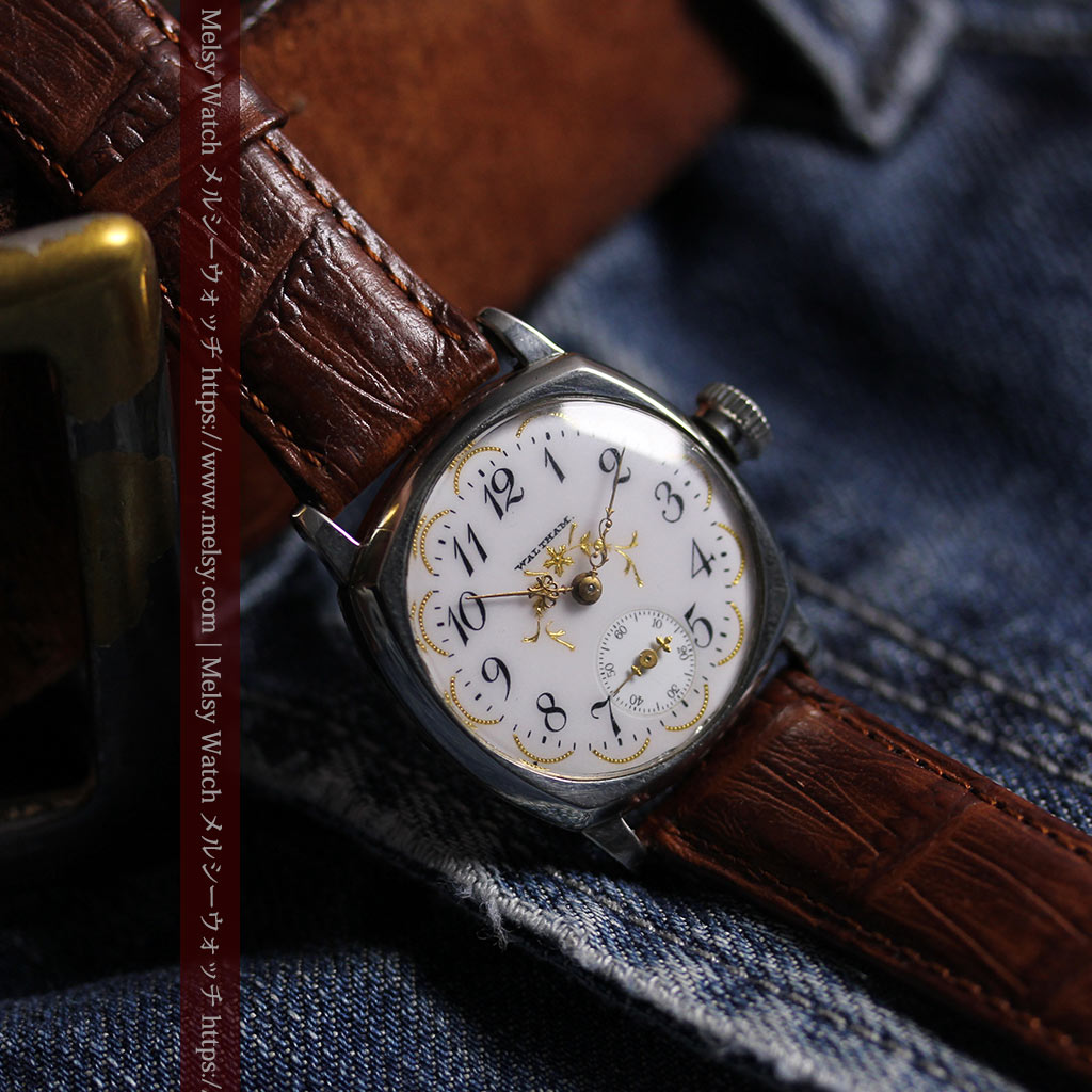 ウォルサムのアンティーク腕時計 美しく輝く針と文字盤の金模様 【1900年頃】-W1671-2