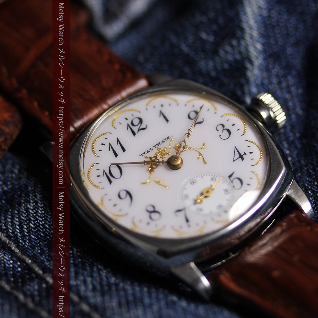 ウォルサムのアンティーク腕時計 美しく輝く針と文字盤の金模様 【1900年頃】-W1671-4