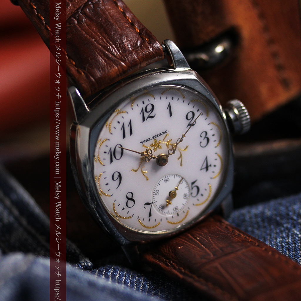 ウォルサムのアンティーク腕時計 美しく輝く針と文字盤の金模様 【1900年頃】-W1671-6