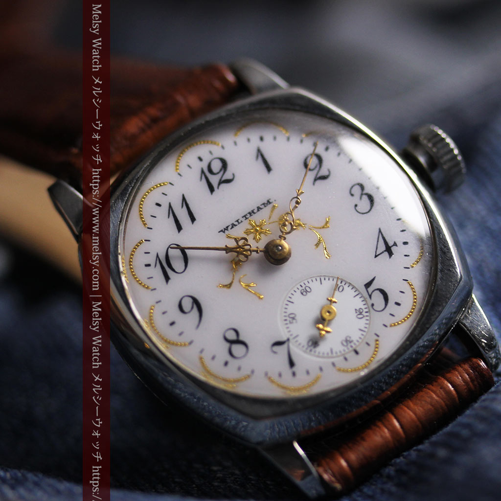 ウォルサムのアンティーク腕時計 美しく輝く針と文字盤の金模様 【1900年頃】-W1671-7