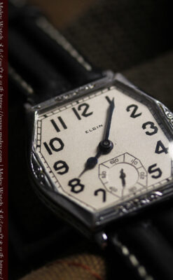 エルジンのアンティーク腕時計 銀色の縦長六角形 カジュアル-W1672-1