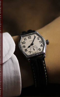 エルジンのアンティーク腕時計 銀色の縦長六角形 カジュアル-W1672-13