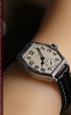 エルジンのアンティーク腕時計 銀色の縦長六角形 カジュアル-W1672-16