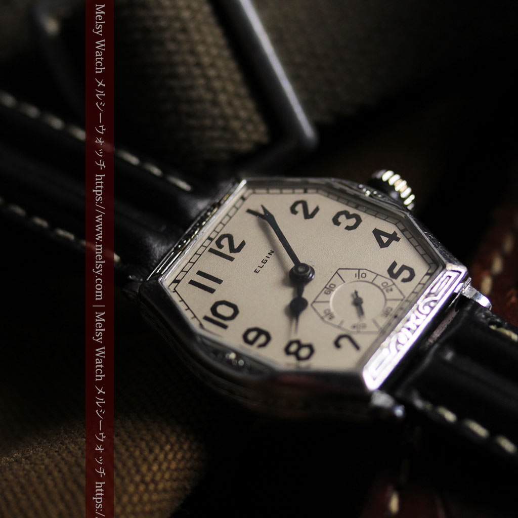 エルジンのアンティーク腕時計 銀色の縦長六角形 カジュアル-W1672-5