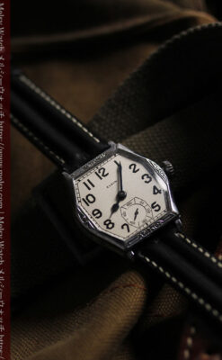 エルジンのアンティーク腕時計 銀色の縦長六角形 カジュアル-W1672-6