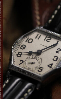 エルジンのアンティーク腕時計 銀色の縦長六角形 カジュアル-W1672-8