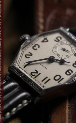 エルジンのアンティーク腕時計 銀色の縦長六角形 カジュアル-W1672-9