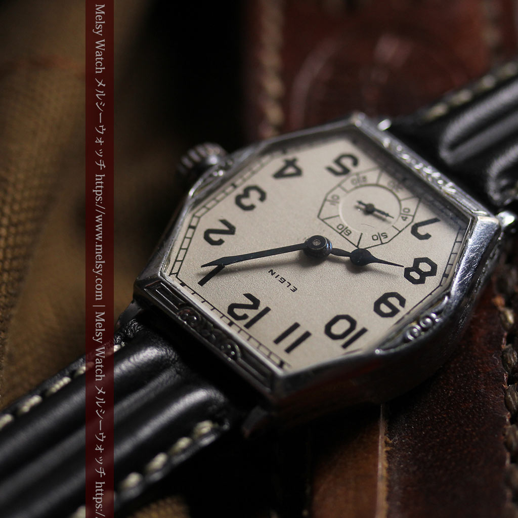 エルジンのアンティーク腕時計 銀色の縦長六角形 カジュアル-W1672-9