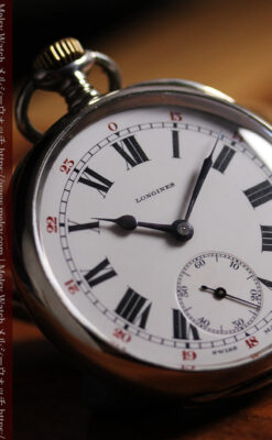 ロンジンの力強い雰囲気のアンティーク懐中時計 【1926年頃】ローマ数字-P2408-1