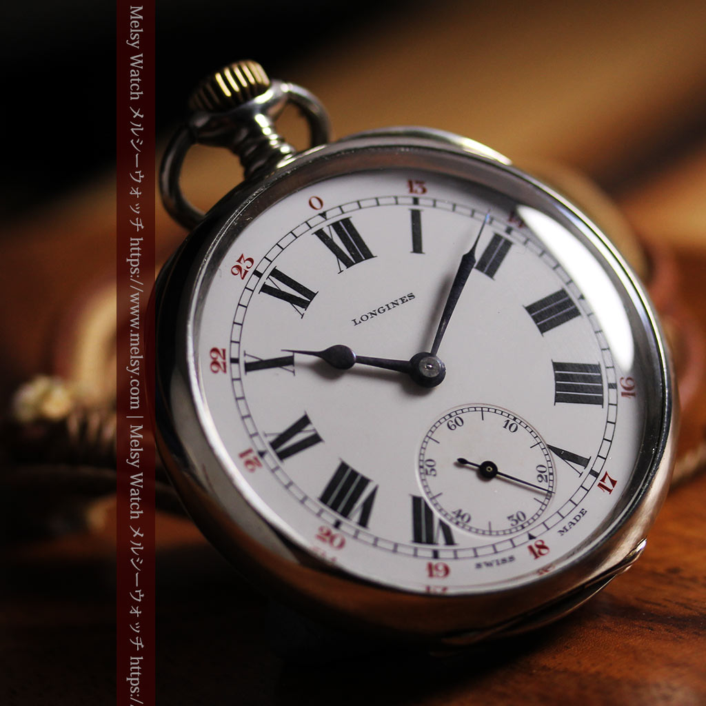ロンジンの力強い雰囲気のアンティーク懐中時計 【1926年頃】ローマ数字-P2408-1