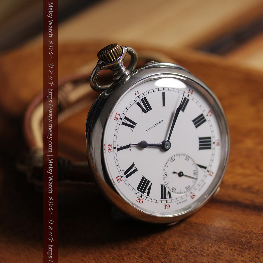 ロンジンの力強い雰囲気のアンティーク懐中時計 【1926年頃】ローマ数字-P2408-10