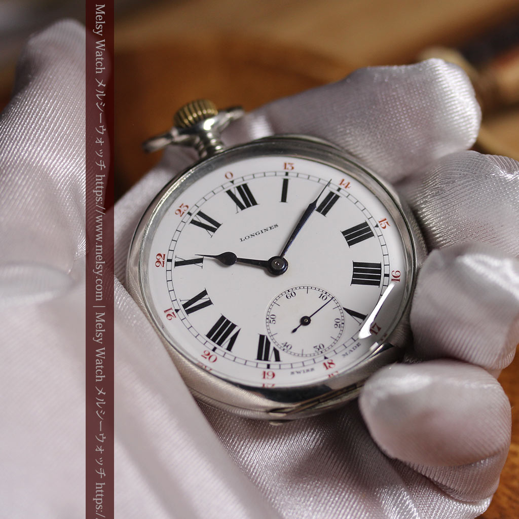 ロンジンの力強い雰囲気のアンティーク懐中時計 【1926年頃】ローマ数字-P2408-16