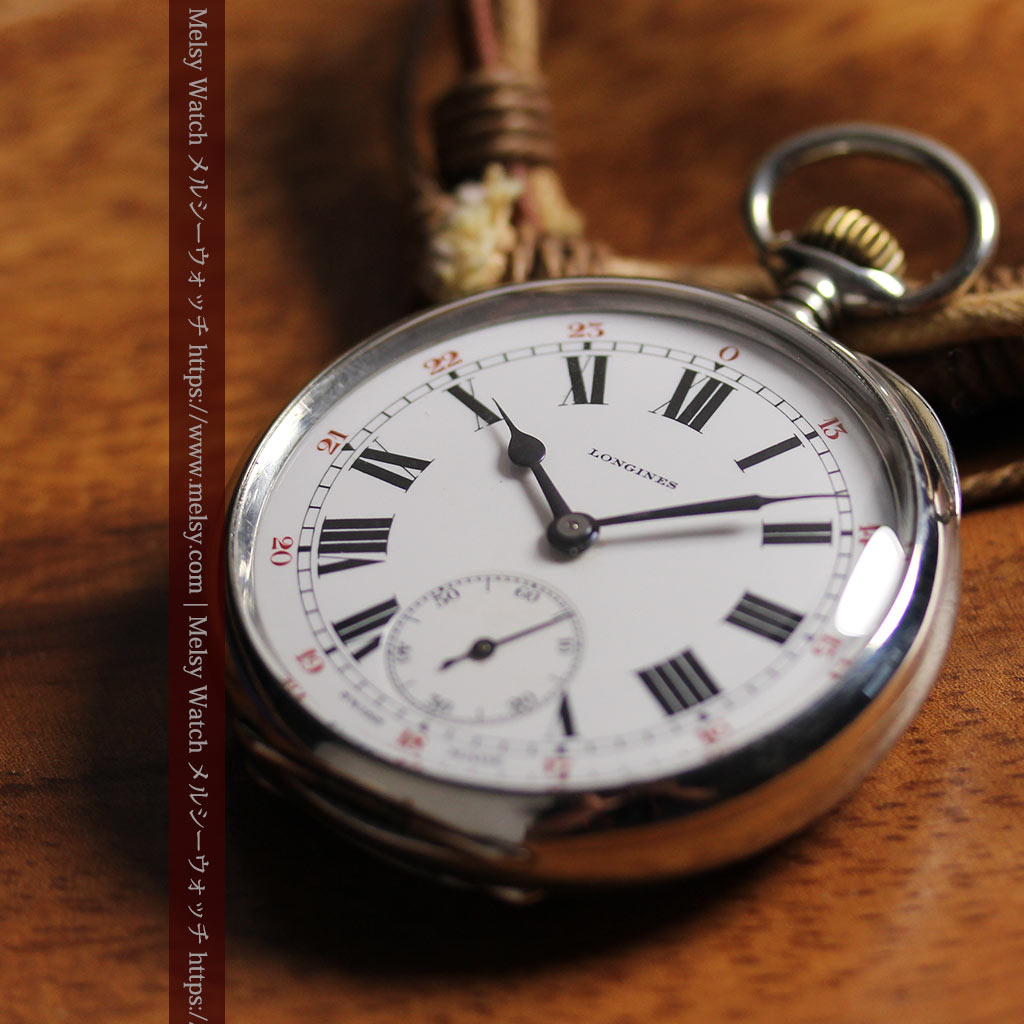 ロンジンの力強い雰囲気のアンティーク懐中時計 【1926年頃】ローマ数字-P2408-2